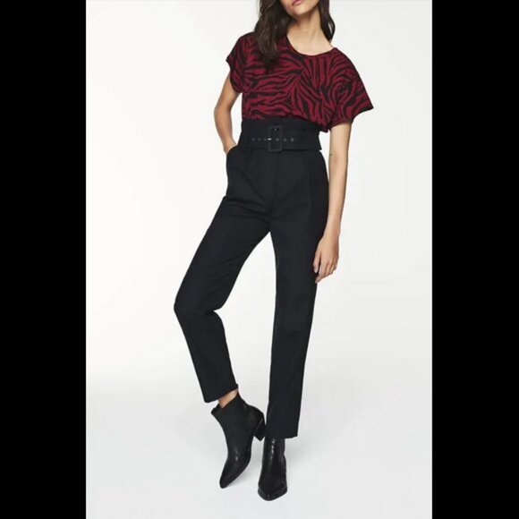 ba&sh black Costa high-waisted belted ankle grazer pants - Picture 1 of 8